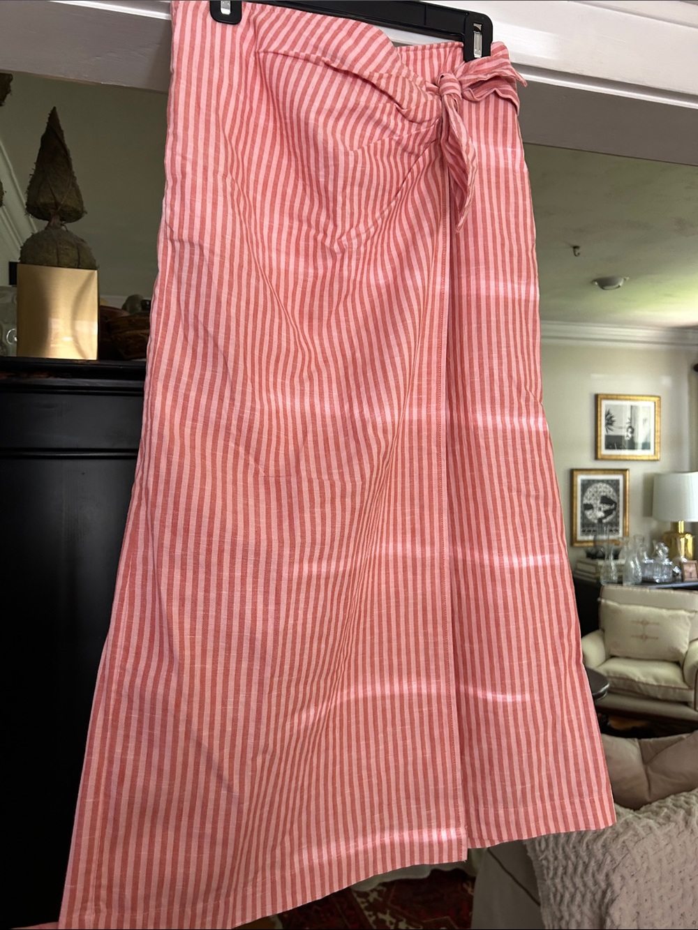 Universal Thread Coral-Striped Tie-Waist Maxi Skirt